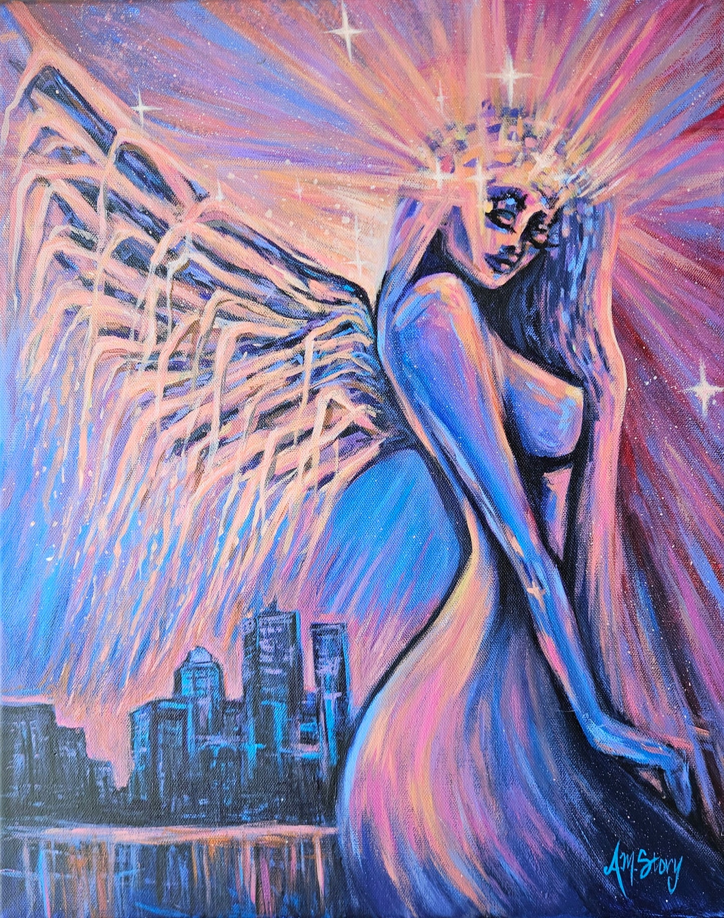 Rising Priestess: City of Angels | Original acrylic painting on canvas | 16"X20"