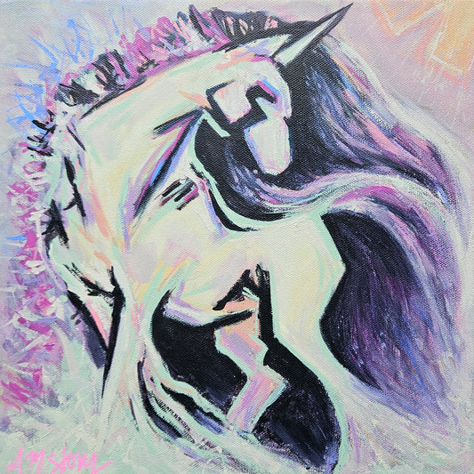 Wild Arcana: White Unicorn | Original acrylic painting on canvas | 12"X12"