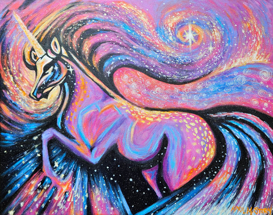 Wild Arcana: Pink Pony Club Unicorn | Original acrylic painting on canvas | 20"x16"